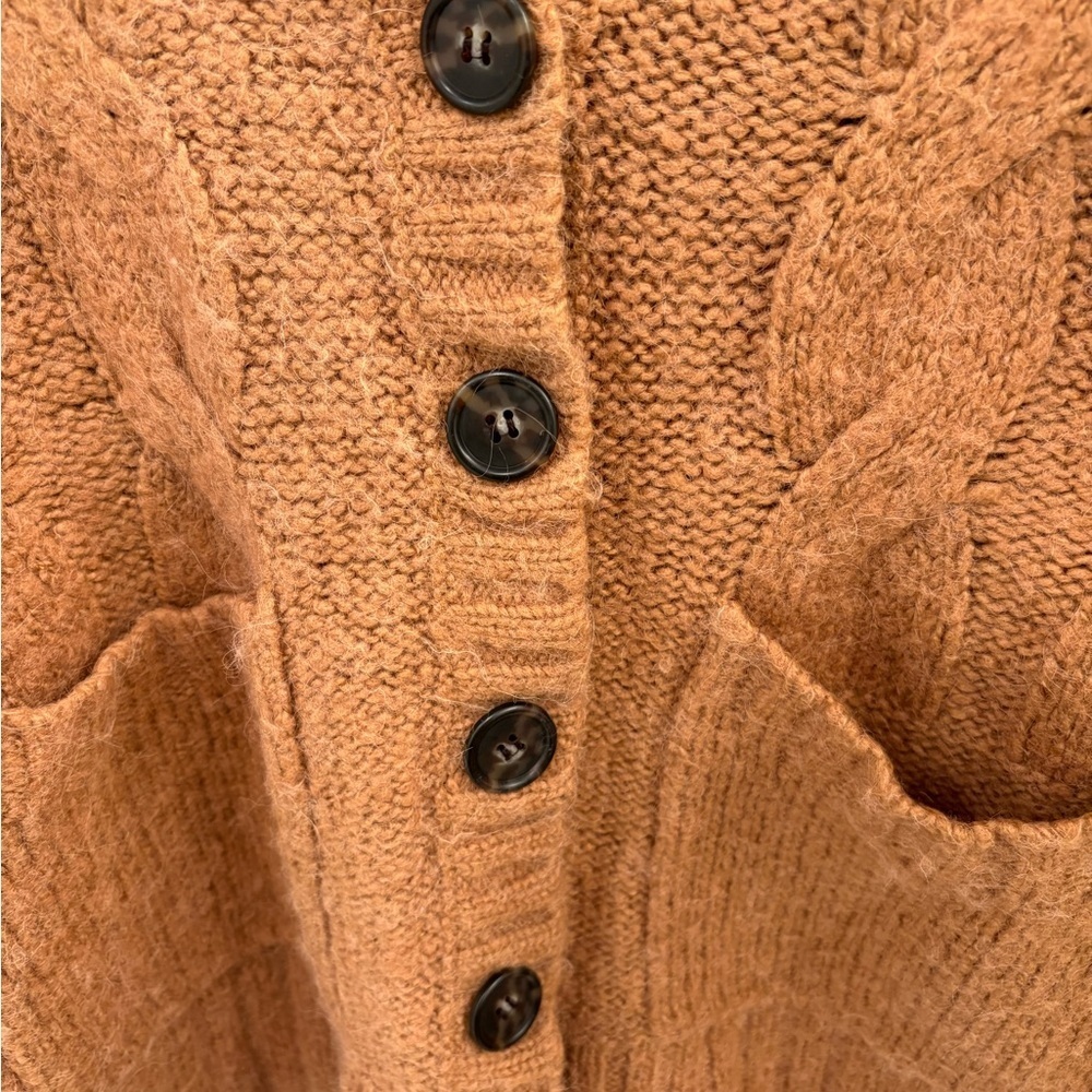J. Crew Brown Rust Wool Alpaca Blend  Cable Knit Oversized Cardigan Size M - Picture 4 of 16